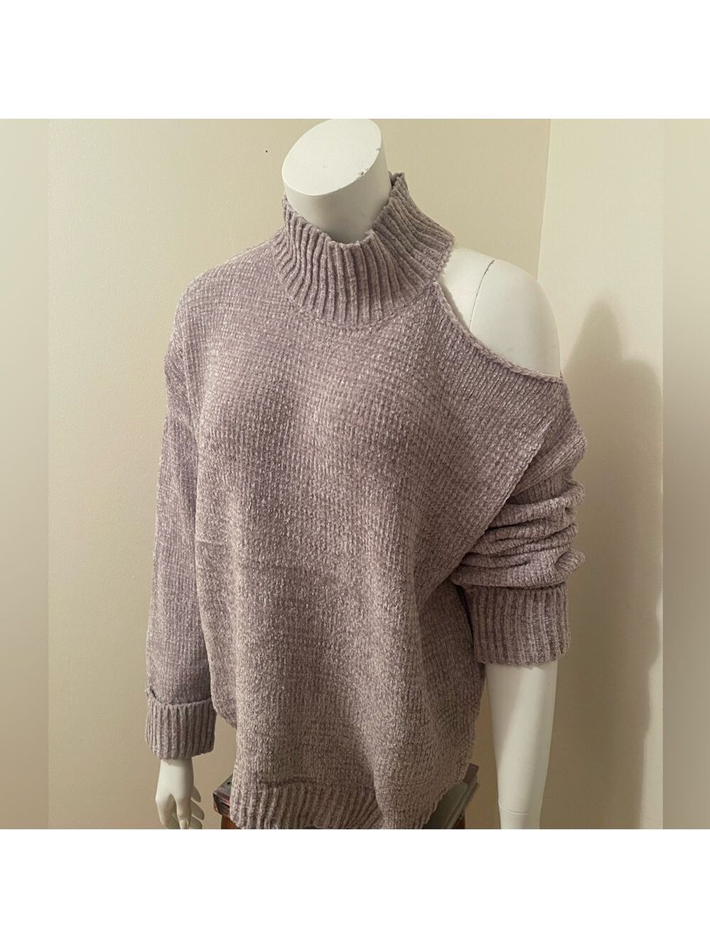 Mock Neck Open Shoulder Sweater - Picture 2 of 8